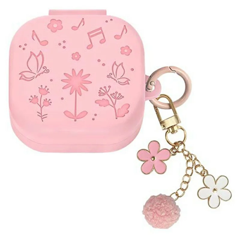 For Samsung Galaxy Buds4 / Buds4 Pro 3D Embossed Butterfly Silicone Case with Hanging Pendant - Pink