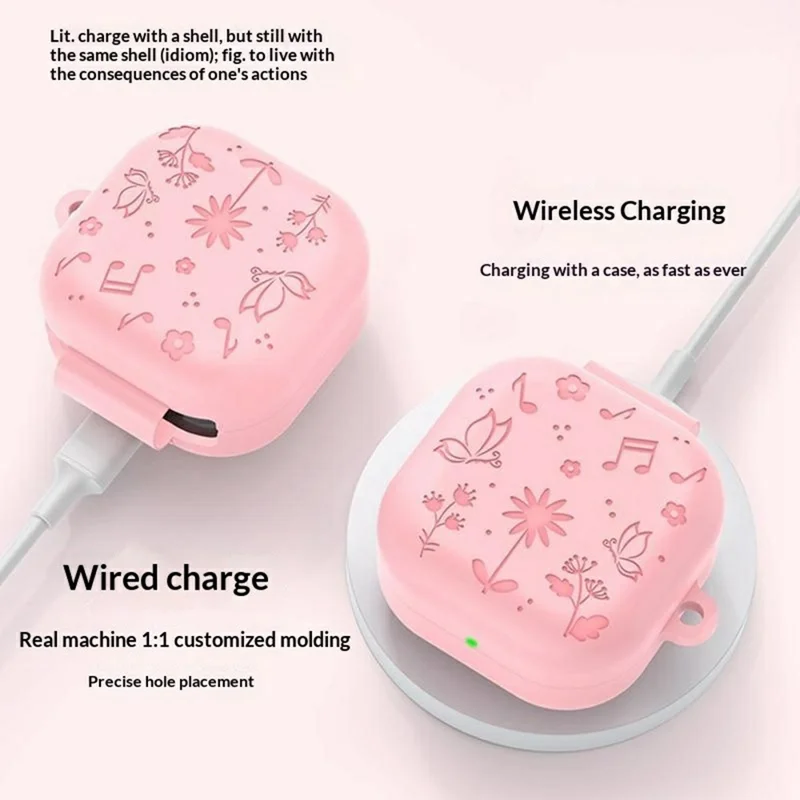 For Samsung Galaxy Buds4 / Buds4 Pro 3D Embossed Butterfly Silicone Case with Hanging Pendant and Cleaning Pen - Pink