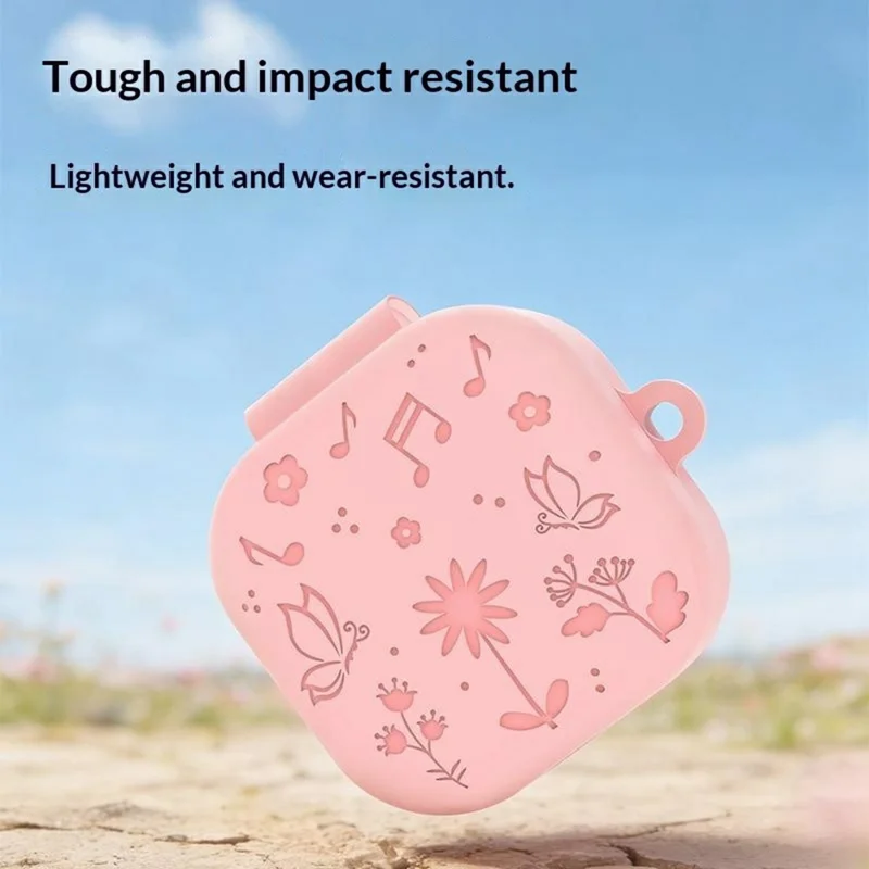 For Samsung Galaxy Buds4 / Buds4 Pro 3D Embossed Butterfly Silicone Case with Hanging Pendant and Cleaning Pen - Pink