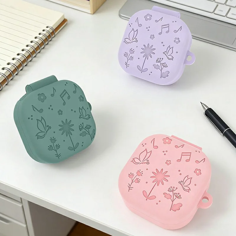 For Samsung Galaxy Buds4 / Buds4 Pro 3D Embossed Butterfly Silicone Case with Hanging Pendant and Cleaning Pen - Pink