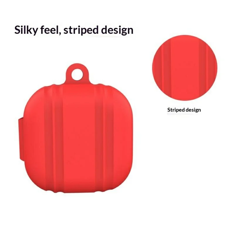 For Samsung Galaxy Buds4 / Buds4 Pro Striped Design Silicone Case Anti-drop Protective Cover with Carabiner - White