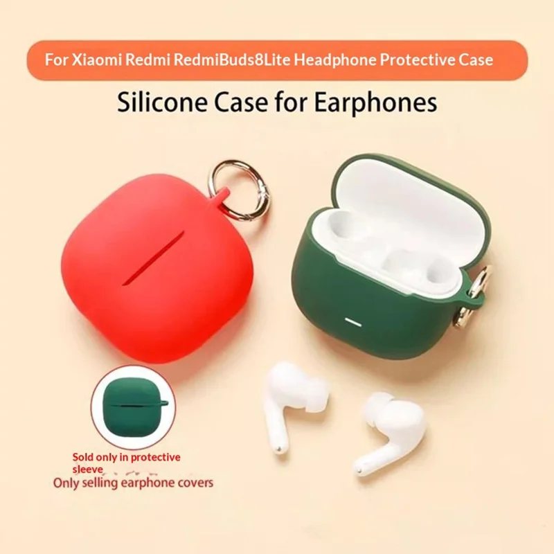 For Xiaomi Redmi Buds 8 Lite Silicone Case Wireless Earbuds Protective Cover with Anti-Lost Buckle - Blackish Green