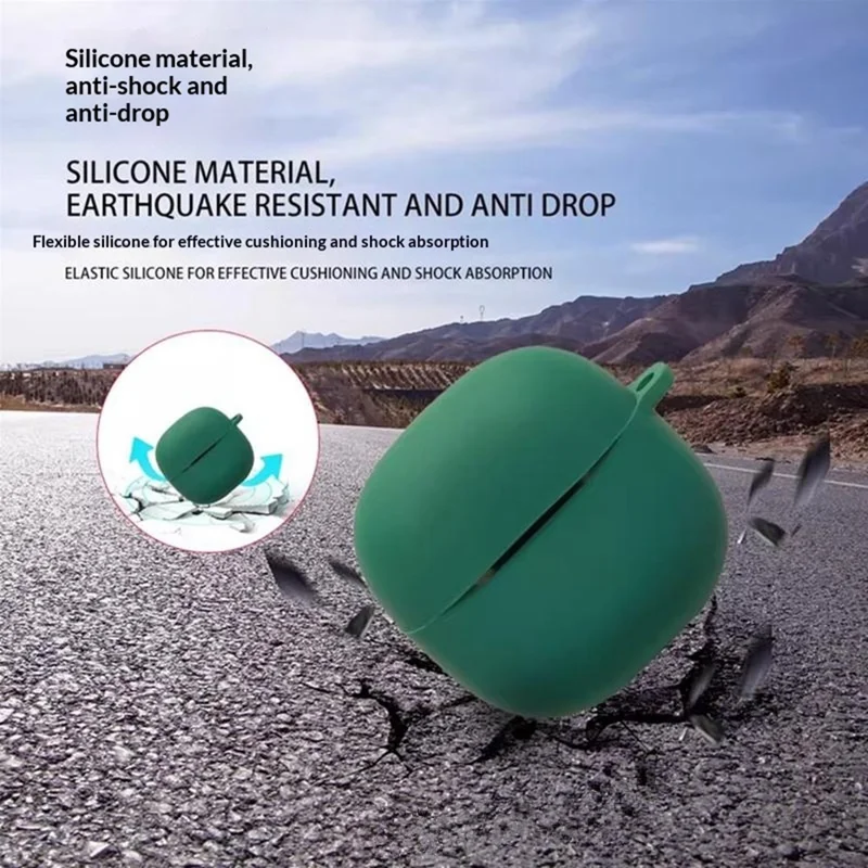For Xiaomi Redmi Buds 8 Lite Silicone Case Wireless Earbuds Protective Cover with Anti-Lost Buckle - Blackish Green