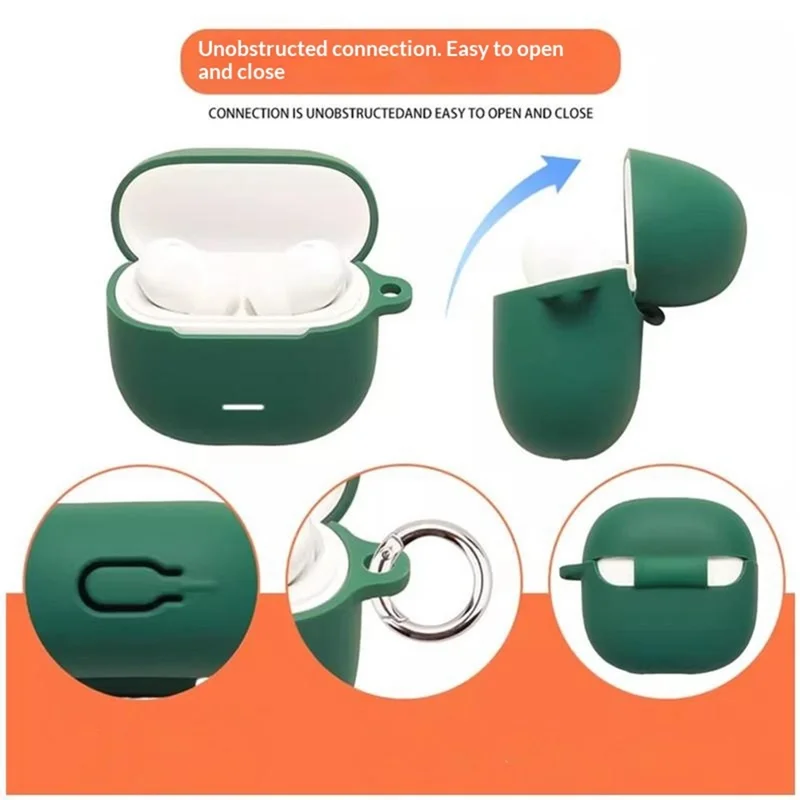 For Xiaomi Redmi Buds 8 Lite Silicone Case Wireless Earbuds Protective Cover with Anti-Lost Buckle - Blackish Green