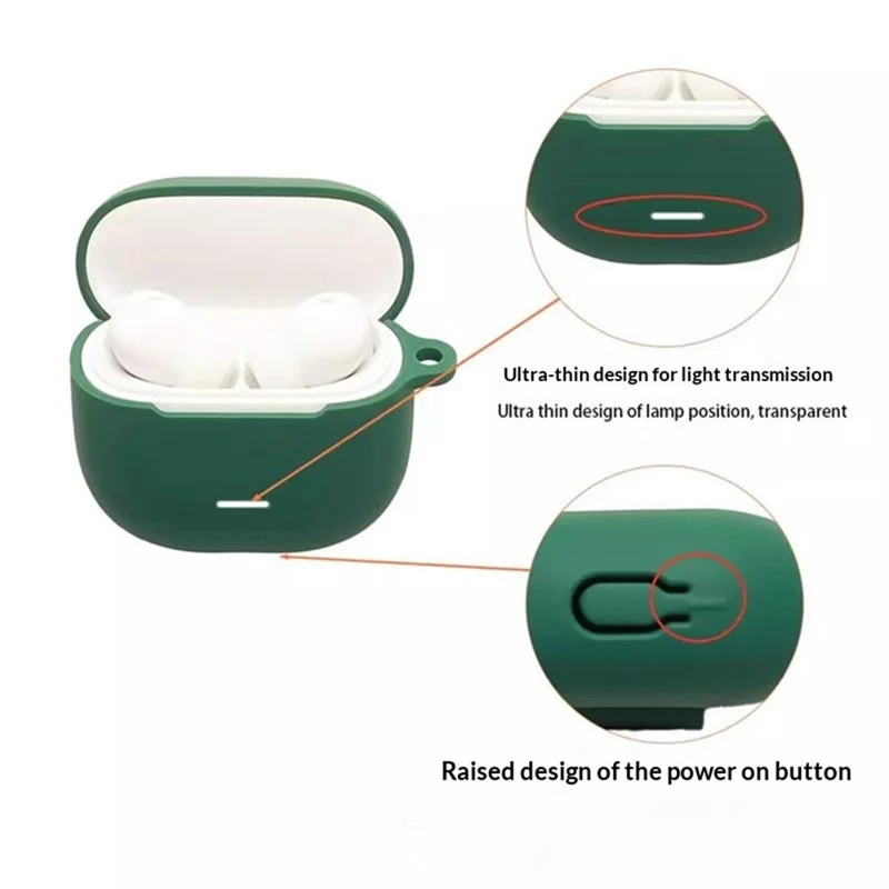 For Xiaomi Redmi Buds 8 Lite Silicone Case Wireless Earbuds Protective Cover with Anti-Lost Buckle - Blackish Green
