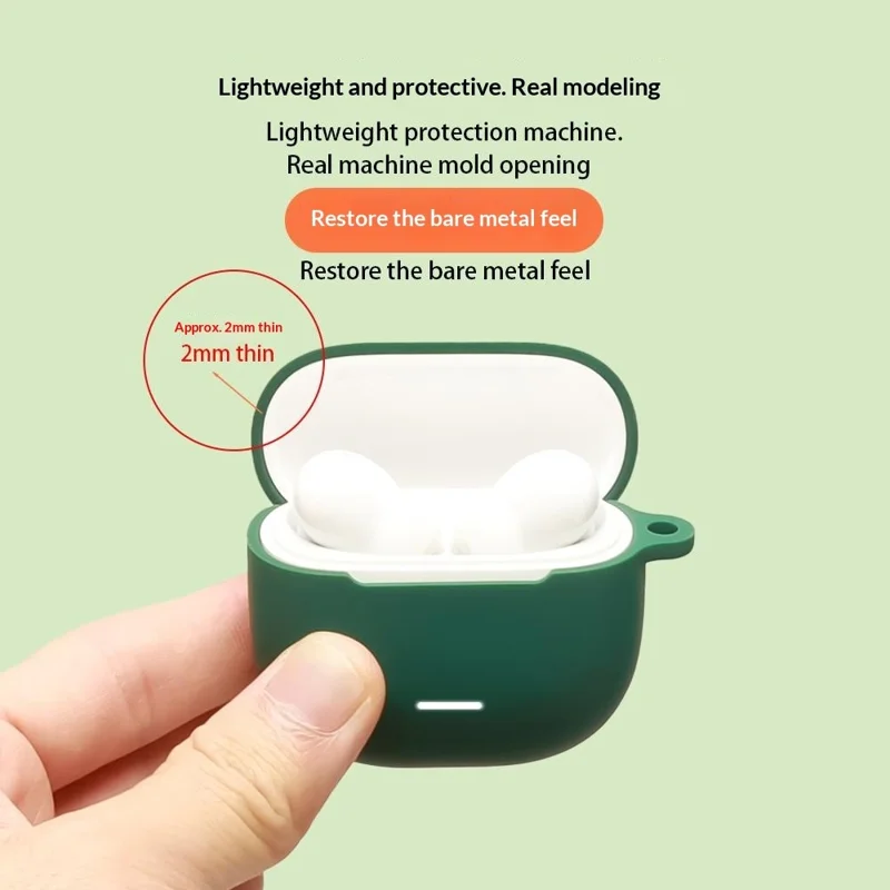 For Xiaomi Redmi Buds 8 Lite Silicone Case Wireless Earbuds Protective Cover with Anti-Lost Buckle - Blackish Green
