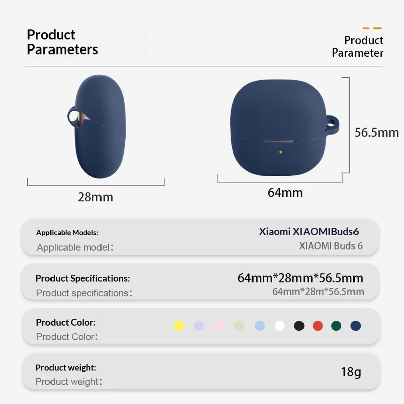 For Xiaomi Buds 6 Silicone Case Wireless Earbuds Protective Cover with Anti-Lost Buckle - Dark Blue