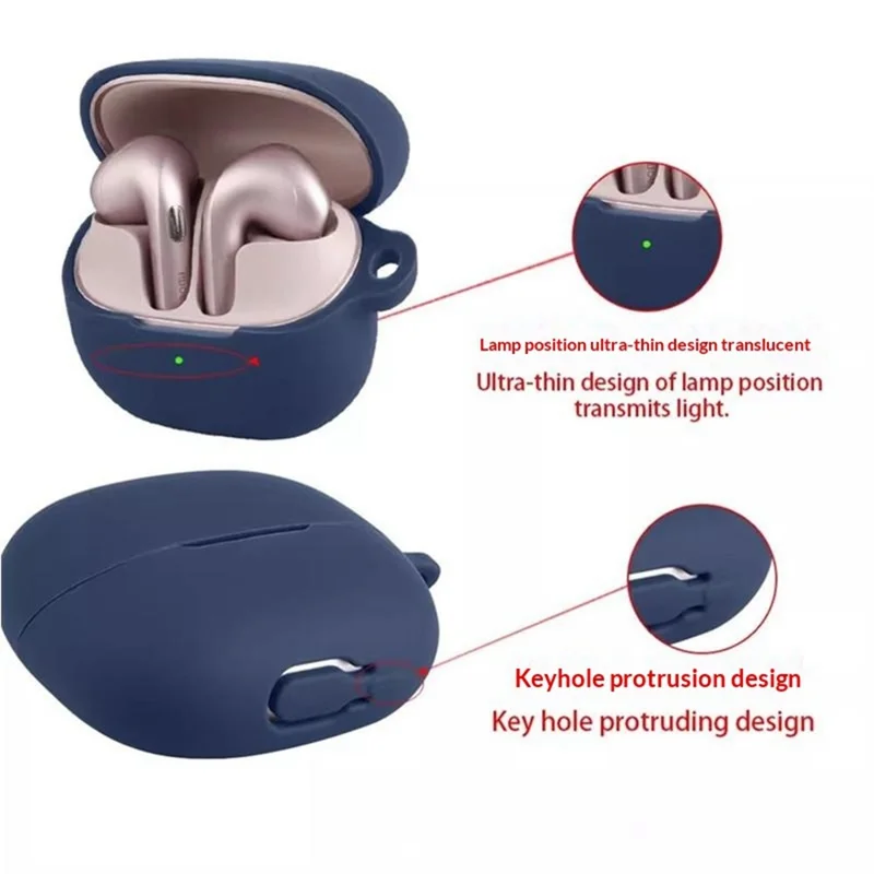 For Xiaomi Buds 6 Silicone Case Wireless Earbuds Protective Cover with Anti-Lost Buckle - Dark Blue