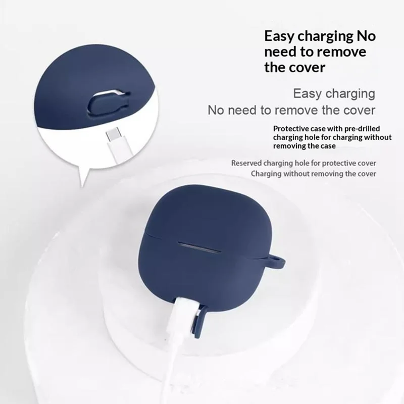 For Xiaomi Buds 6 Silicone Case Wireless Earbuds Protective Cover with Anti-Lost Buckle - Dark Blue
