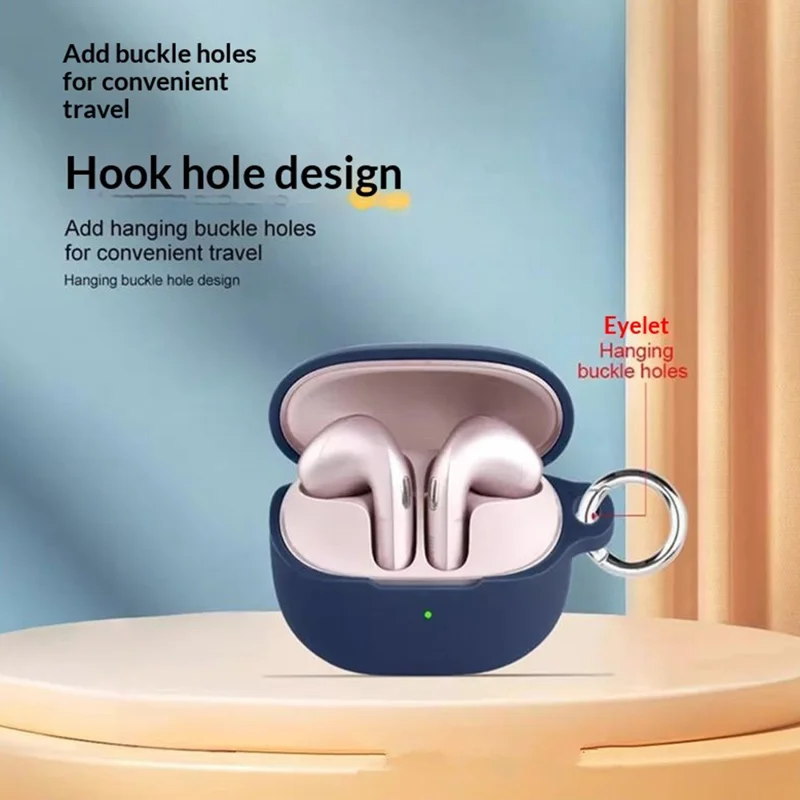 For Xiaomi Buds 6 Silicone Case Wireless Earbuds Protective Cover with Anti-Lost Buckle - Dark Blue