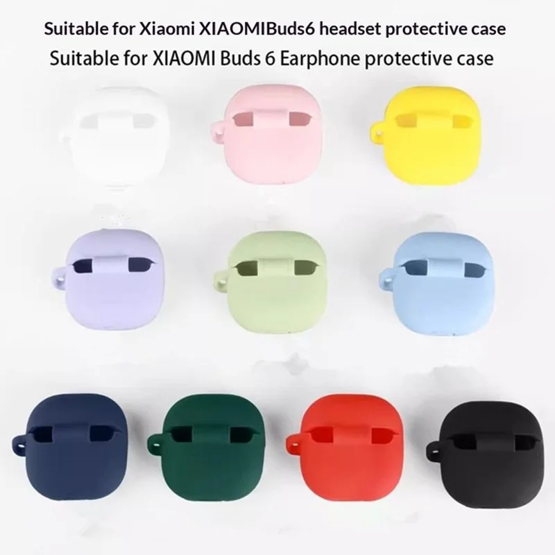 For Xiaomi Buds 6 Silicone Case Wireless Earbuds Protective Cover with Anti-Lost Buckle - Dark Blue