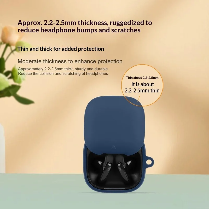 For Anker Soundcore Liberty Buds Silicone Case Wireless Earbuds Protective Cover with Anti-Lost Buckle - Dark Blue