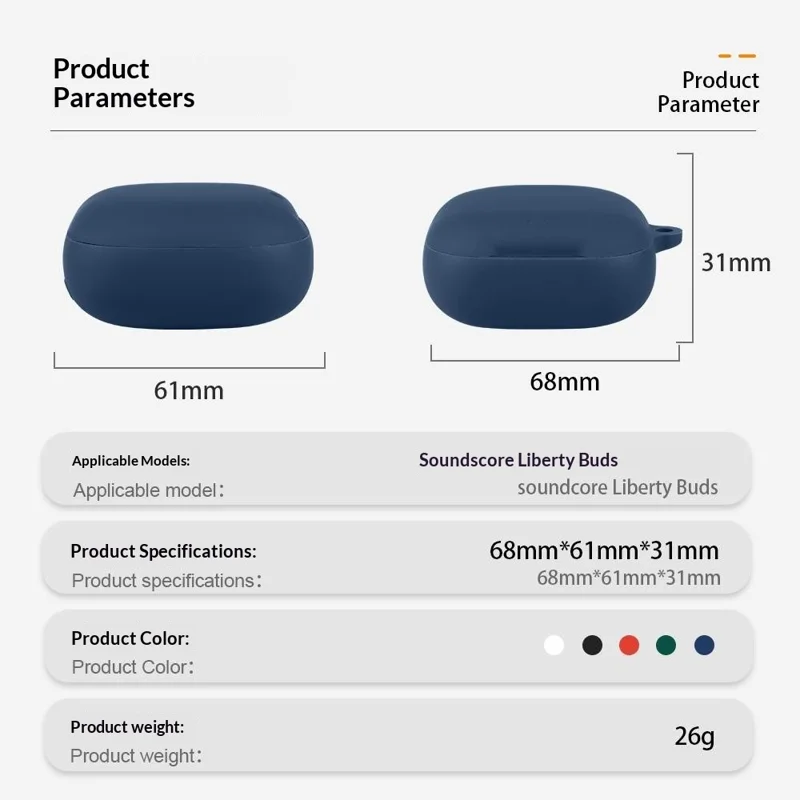 For Anker Soundcore Liberty Buds Silicone Case Wireless Earbuds Protective Cover with Anti-Lost Buckle - Dark Blue