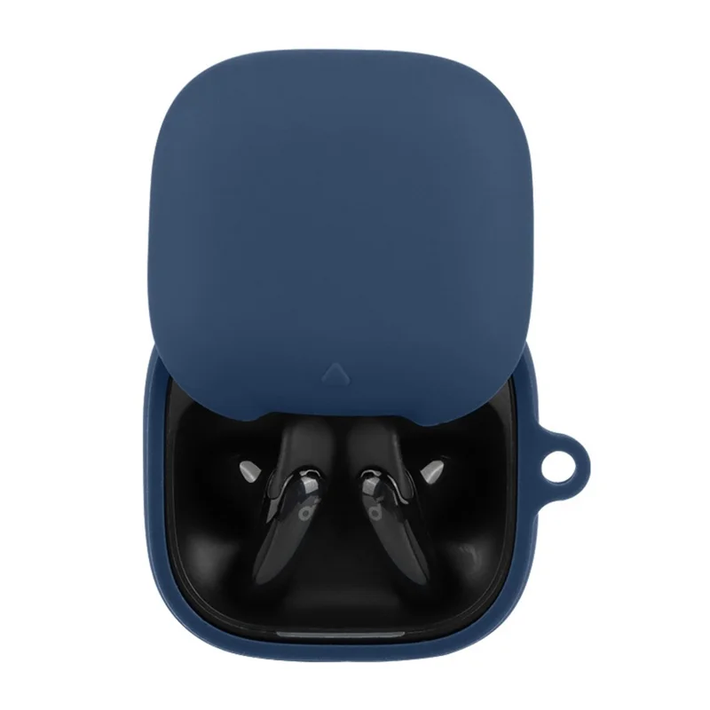 For Anker Soundcore Liberty Buds Silicone Case Wireless Earbuds Protective Cover with Anti-Lost Buckle - Dark Blue