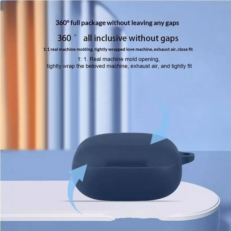 For Anker Soundcore Liberty Buds Silicone Case Wireless Earbuds Protective Cover with Anti-Lost Buckle - Dark Blue