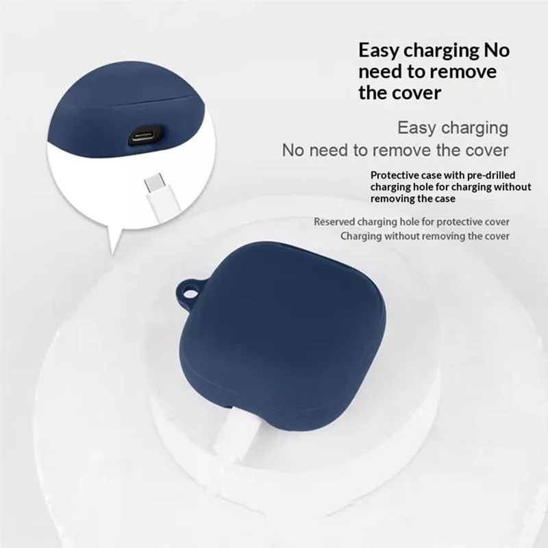 For Anker Soundcore Liberty Buds Silicone Case Wireless Earbuds Protective Cover with Anti-Lost Buckle - Dark Blue