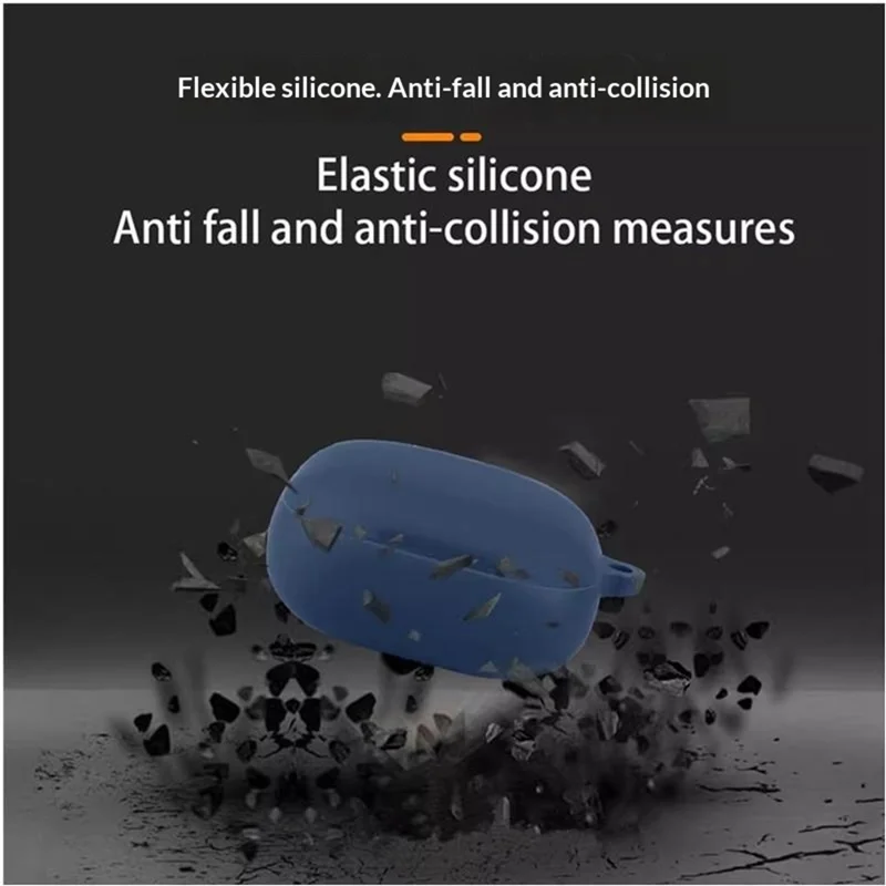 For Anker Soundcore Liberty Buds Silicone Case Wireless Earbuds Protective Cover with Anti-Lost Buckle - Dark Blue