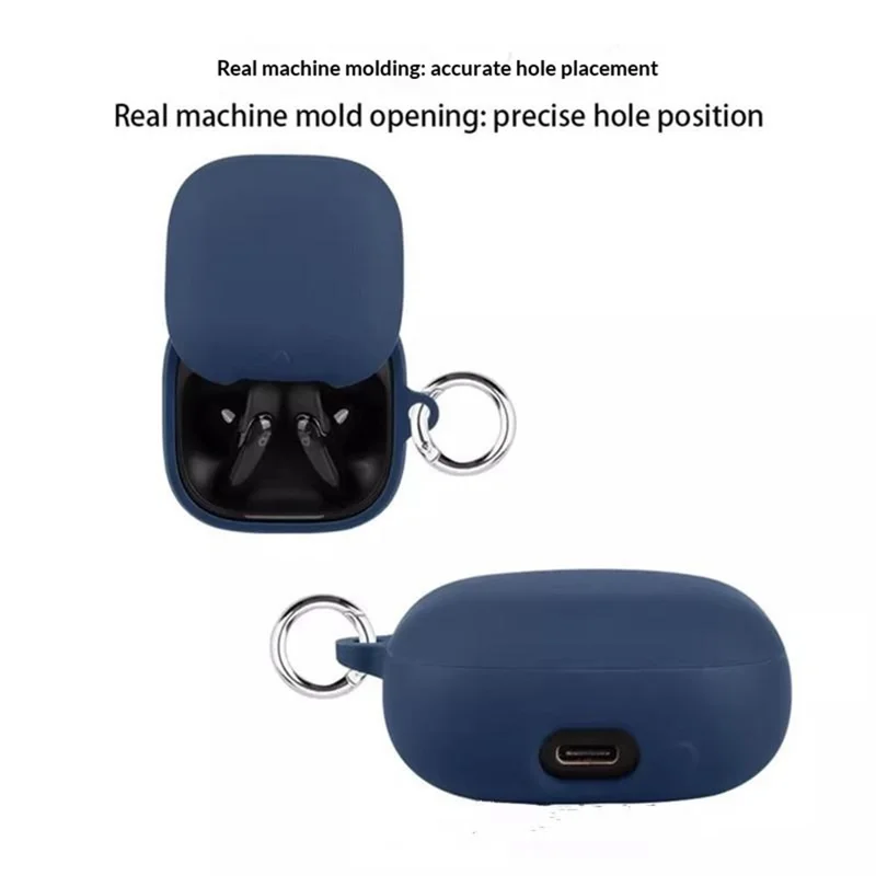 For Anker Soundcore Liberty Buds Silicone Case Wireless Earbuds Protective Cover with Anti-Lost Buckle - Dark Blue