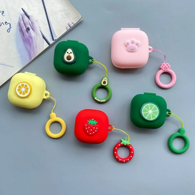 For Samsung Galaxy Buds4 / Buds4 Pro Silicone Case Cartoon Fruit Animal Earphone Protective Cover with Ring Strap - Style A