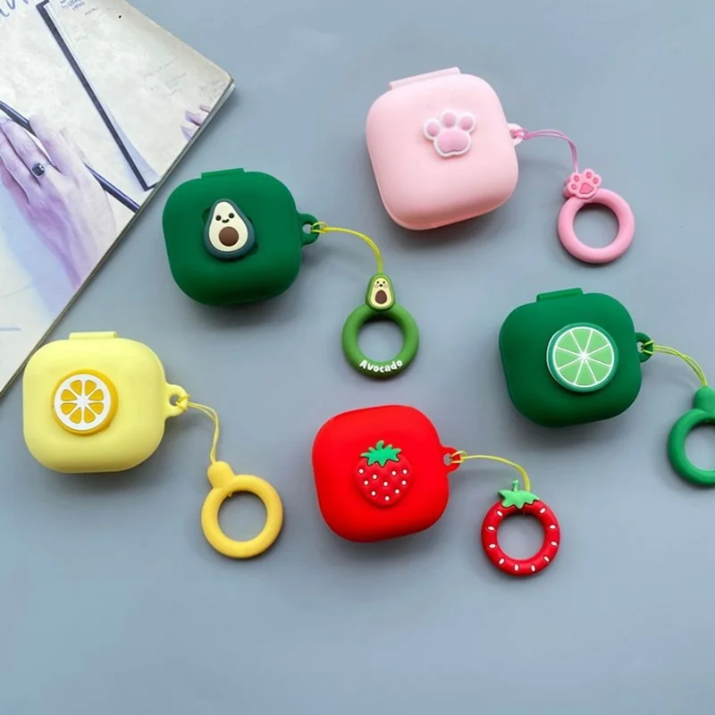 For Samsung Galaxy Buds4 / Buds4 Pro Silicone Case Cartoon Fruit Animal Earphone Protective Cover with Ring Strap - Style A