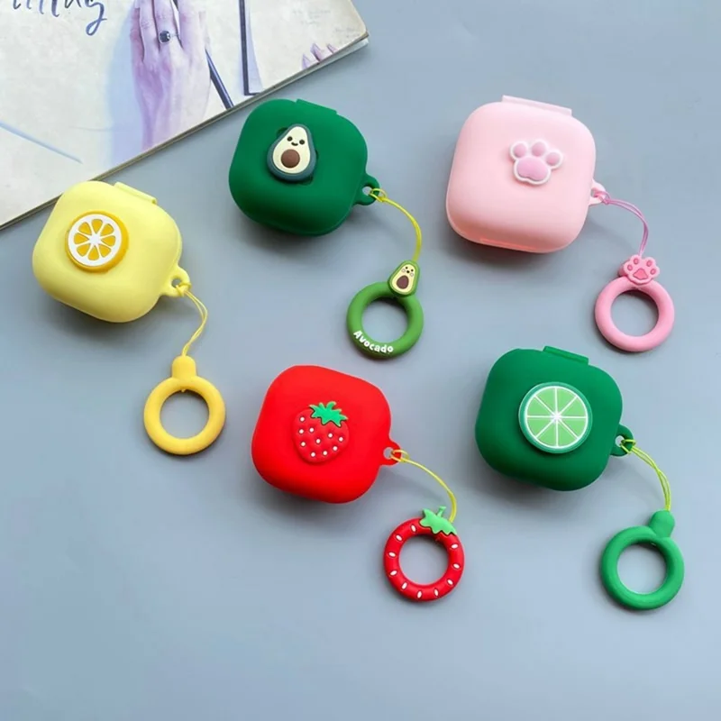 For Samsung Galaxy Buds4 / Buds4 Pro Silicone Case Cartoon Fruit Animal Earphone Protective Cover with Ring Strap - Style A