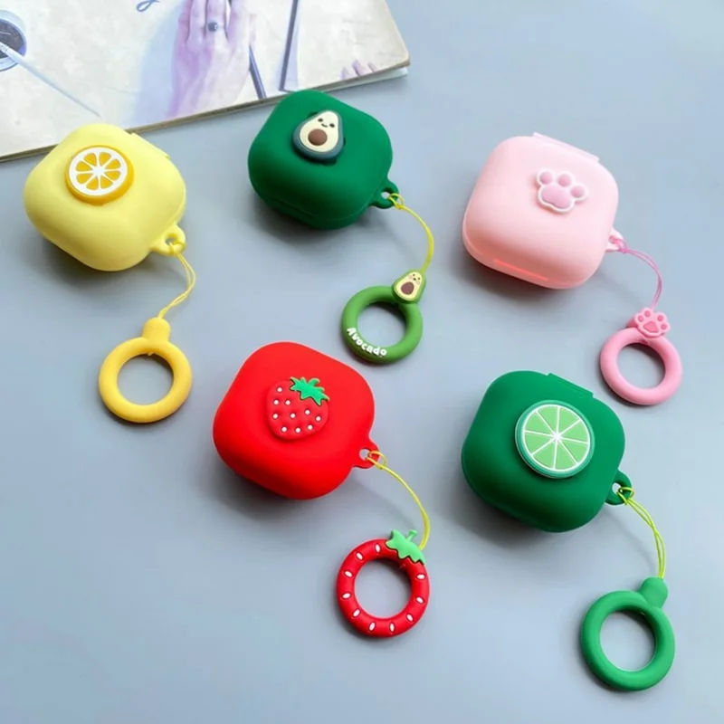 For Samsung Galaxy Buds4 / Buds4 Pro Silicone Case Cartoon Fruit Animal Earphone Protective Cover with Ring Strap - Style A