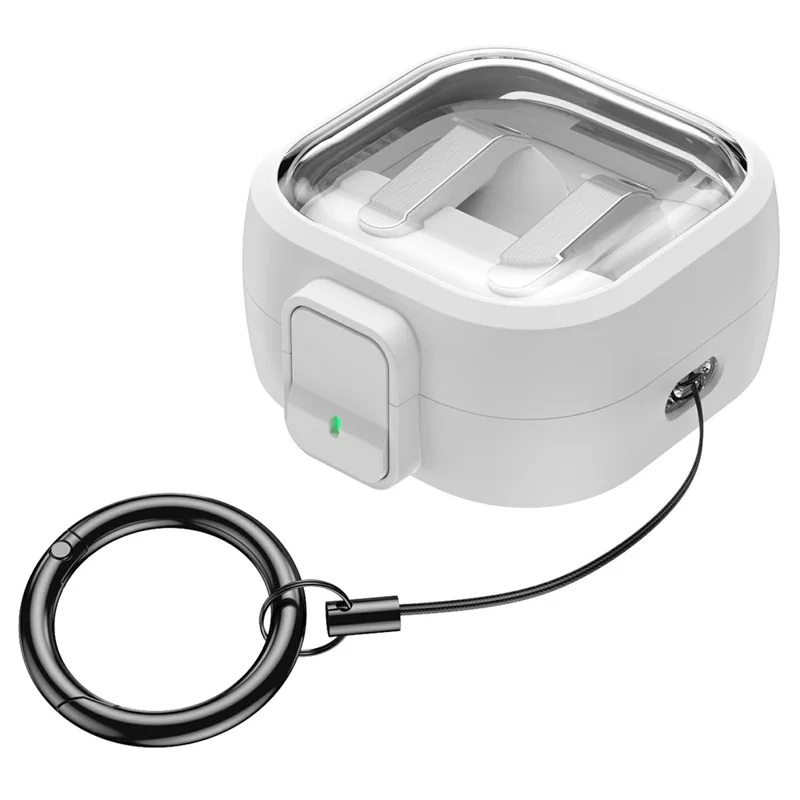 For Samsung Galaxy Buds 4  /  4 Pro Case Clear PC Protective Earphone Cover with Switch Lock Anti-loss Carabiner - White