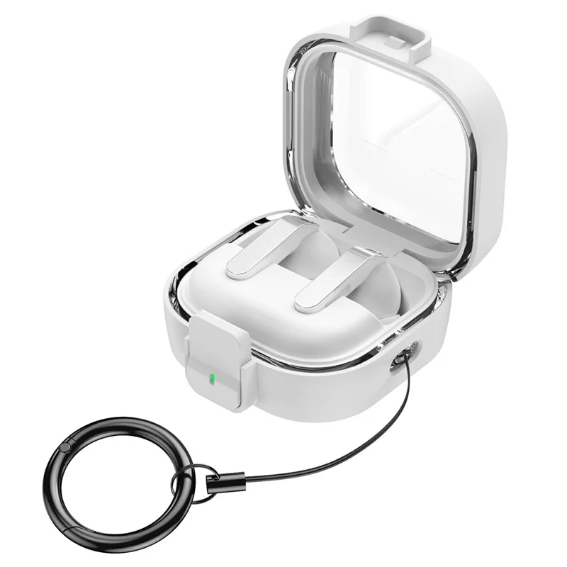 For Samsung Galaxy Buds 4  /  4 Pro Case Clear PC Protective Earphone Cover with Switch Lock Anti-loss Carabiner - White