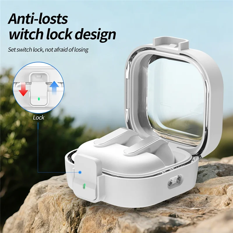 For Samsung Galaxy Buds 4  /  4 Pro Case Clear PC Protective Earphone Cover with Switch Lock Anti-loss Carabiner - White