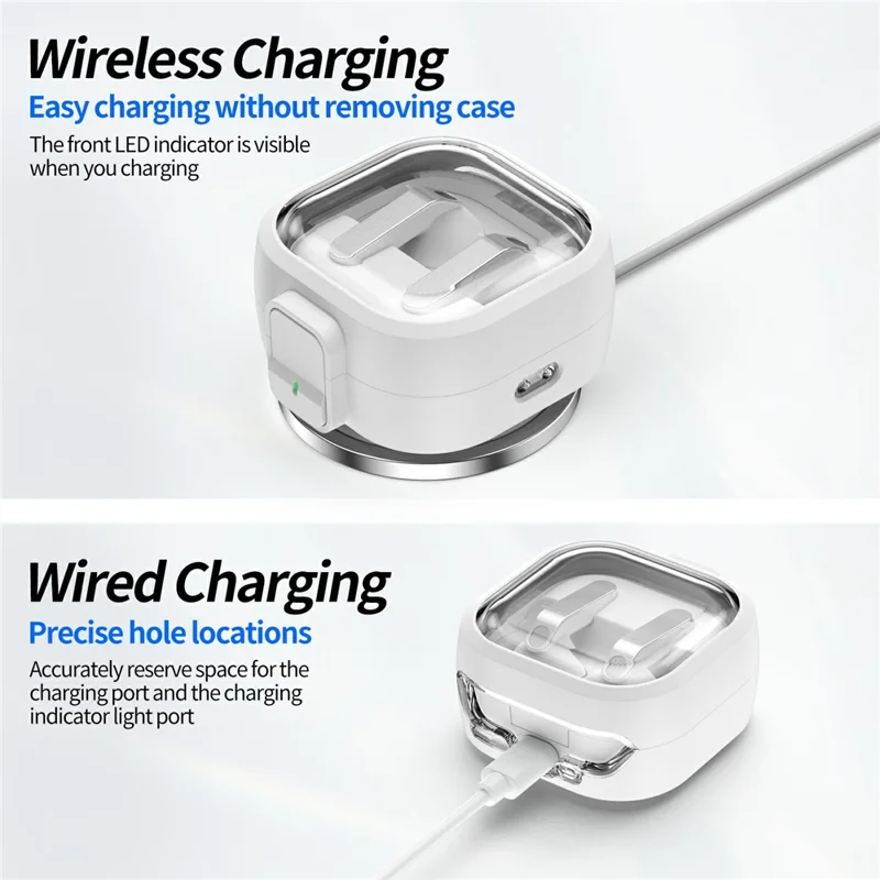 For Samsung Galaxy Buds 4  /  4 Pro Case Clear PC Protective Earphone Cover with Switch Lock Anti-loss Carabiner - White