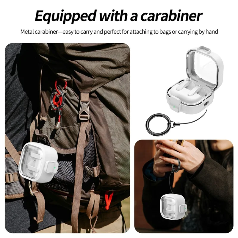 For Samsung Galaxy Buds 4  /  4 Pro Case Clear PC Protective Earphone Cover with Switch Lock Anti-loss Carabiner - White