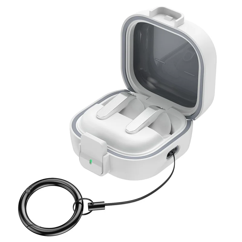 For Samsung Galaxy Buds 4  /  4 Pro Case PC Shockproof Metal Carabiner Switch Lock Earphone Protective Cover - Grey White