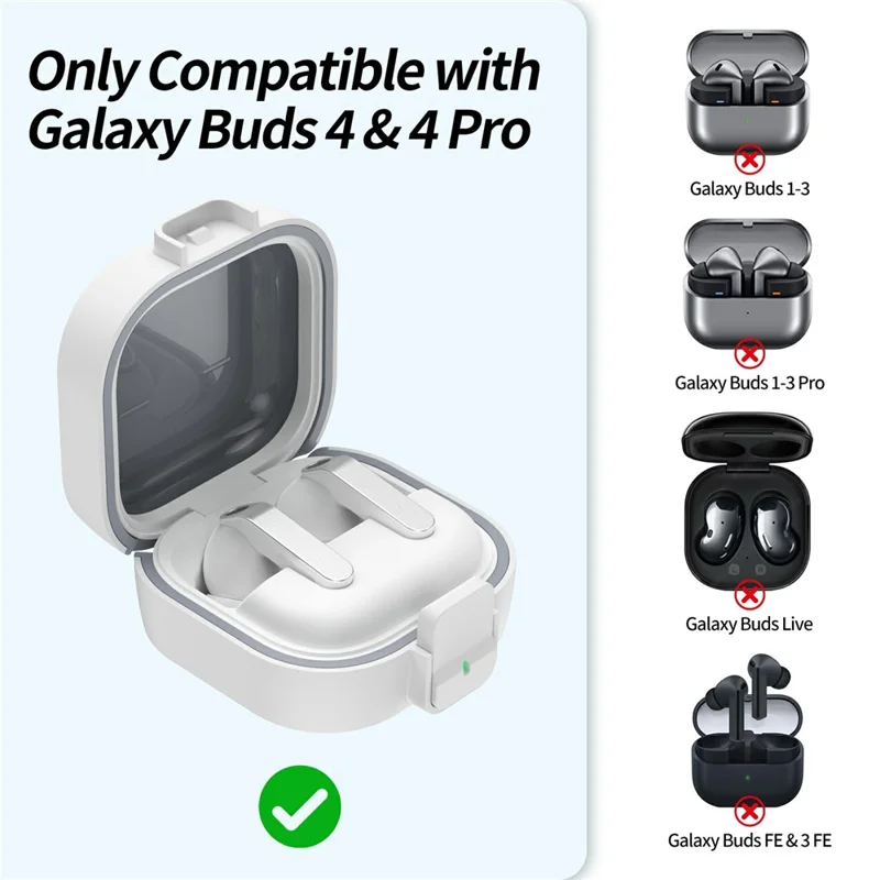 For Samsung Galaxy Buds 4  /  4 Pro Case PC Shockproof Metal Carabiner Switch Lock Earphone Protective Cover - Grey White