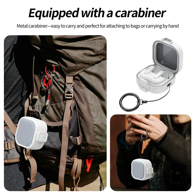 For Samsung Galaxy Buds 4  /  4 Pro Case PC Shockproof Metal Carabiner Switch Lock Earphone Protective Cover - Grey White