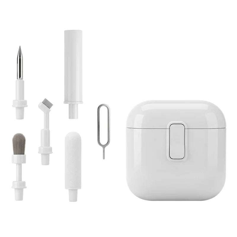 Kit de nettoyage polyvalent 5 en 1 pour écouteurs, set d'entretien pour embouts anti-poussière avec étui de rangement - Blanc