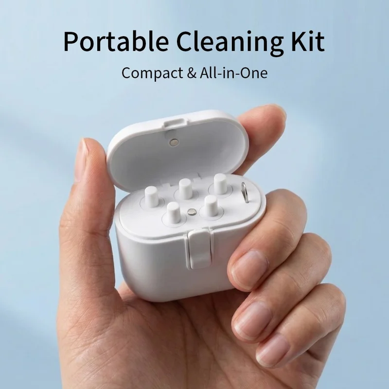 Kit de nettoyage polyvalent 5 en 1 pour écouteurs, set d'entretien pour embouts anti-poussière avec étui de rangement - Blanc