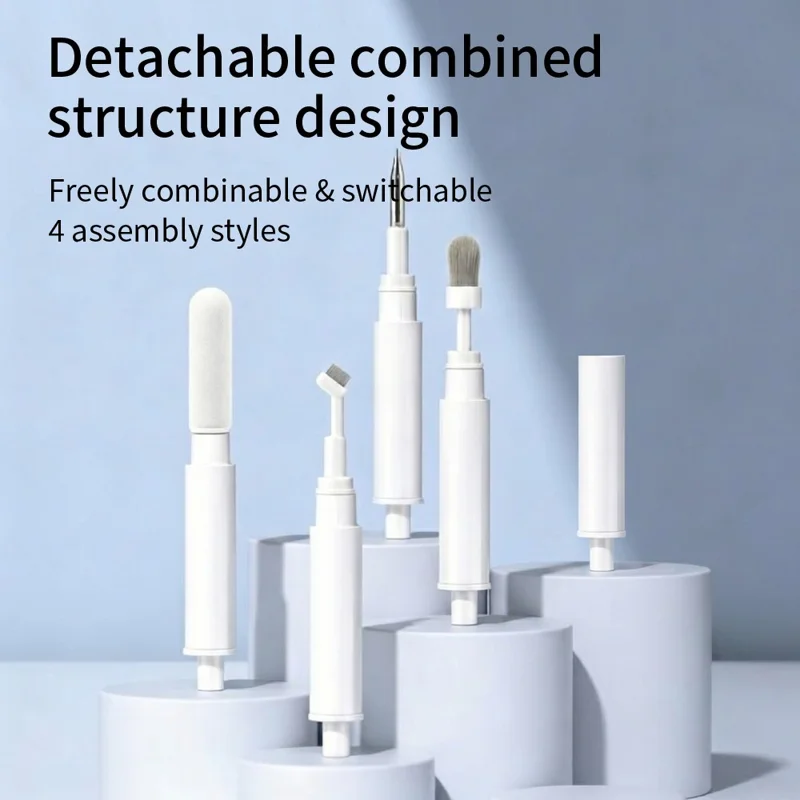 Kit de nettoyage polyvalent 5 en 1 pour écouteurs, set d'entretien pour embouts anti-poussière avec étui de rangement - Blanc