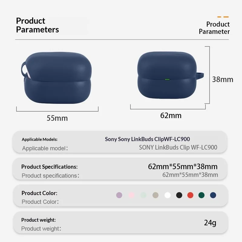 For Sony LinkBuds Clip WF-LC900 Silicone Case Wireless Earbuds Protective Cover with Anti-Lost Buckle - Dark Blue