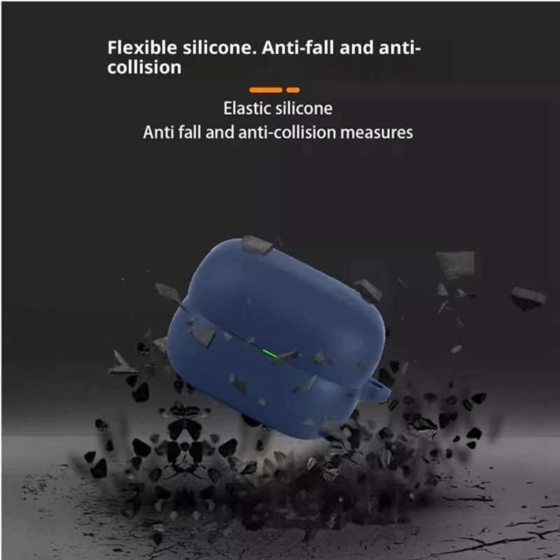 For Sony LinkBuds Clip WF-LC900 Silicone Case Wireless Earbuds Protective Cover with Anti-Lost Buckle - Dark Blue
