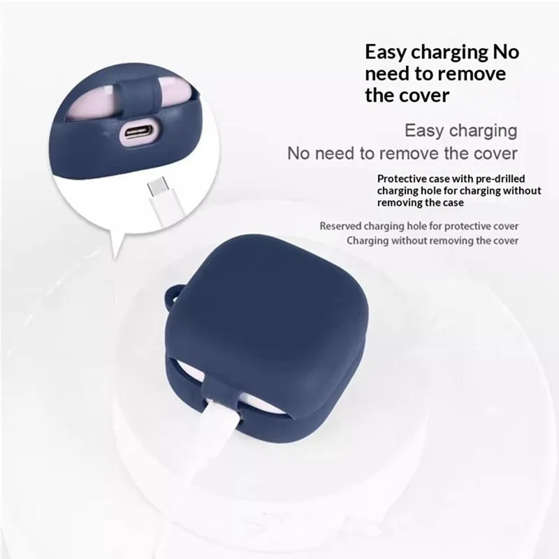 For Sony LinkBuds Clip WF-LC900 Silicone Case Wireless Earbuds Protective Cover with Anti-Lost Buckle - Dark Blue