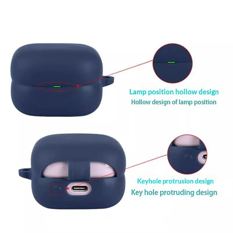 For Sony LinkBuds Clip WF-LC900 Silicone Case Wireless Earbuds Protective Cover with Anti-Lost Buckle - Dark Blue