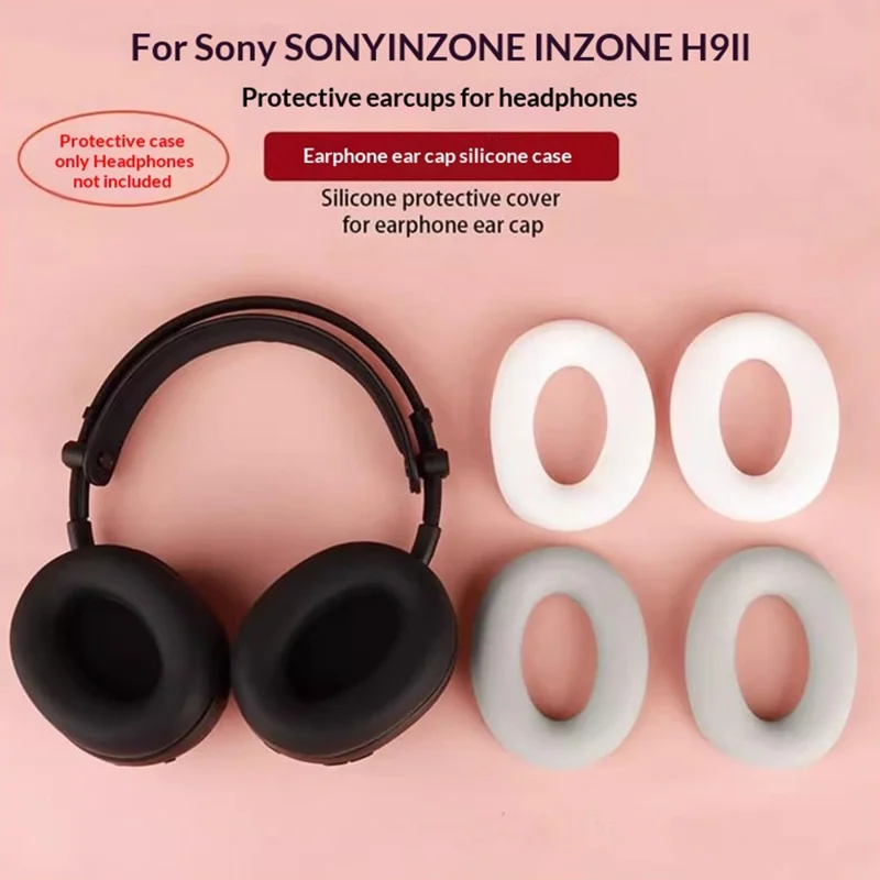 2Pcs For Sony INZONE H9 II Silicone Ear Cup Cover Headphone Protective Case - Black