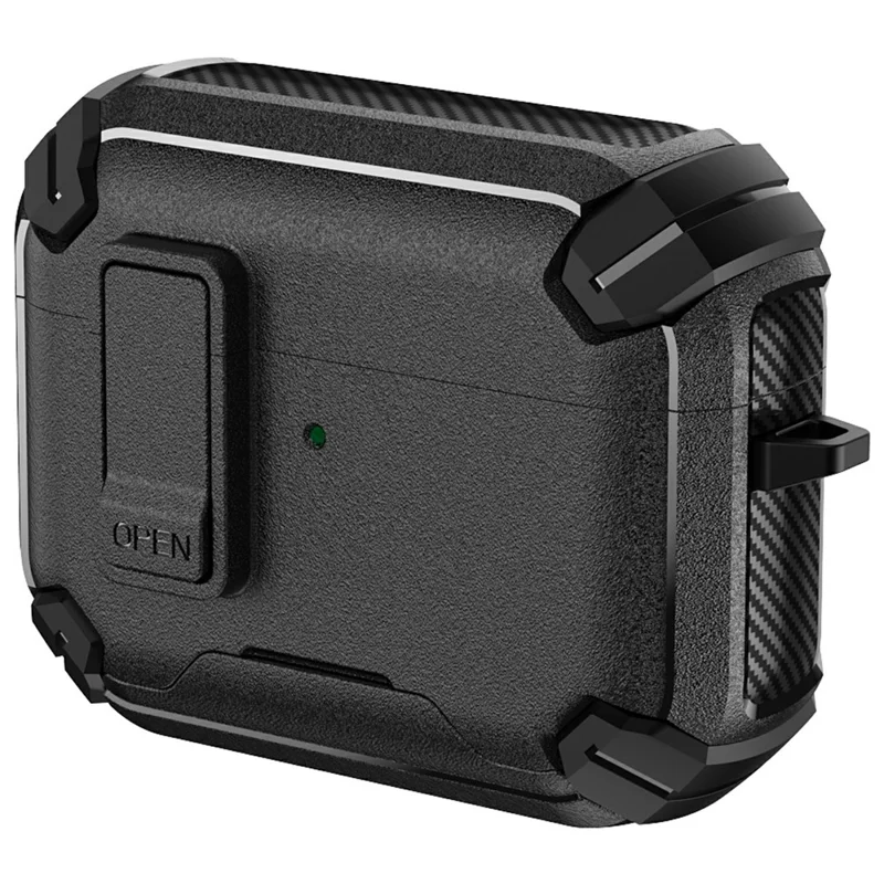 For AirPods 4 Earphone Case Phone Stand TPU + PC Shockproof Cover with Carabiner - Black