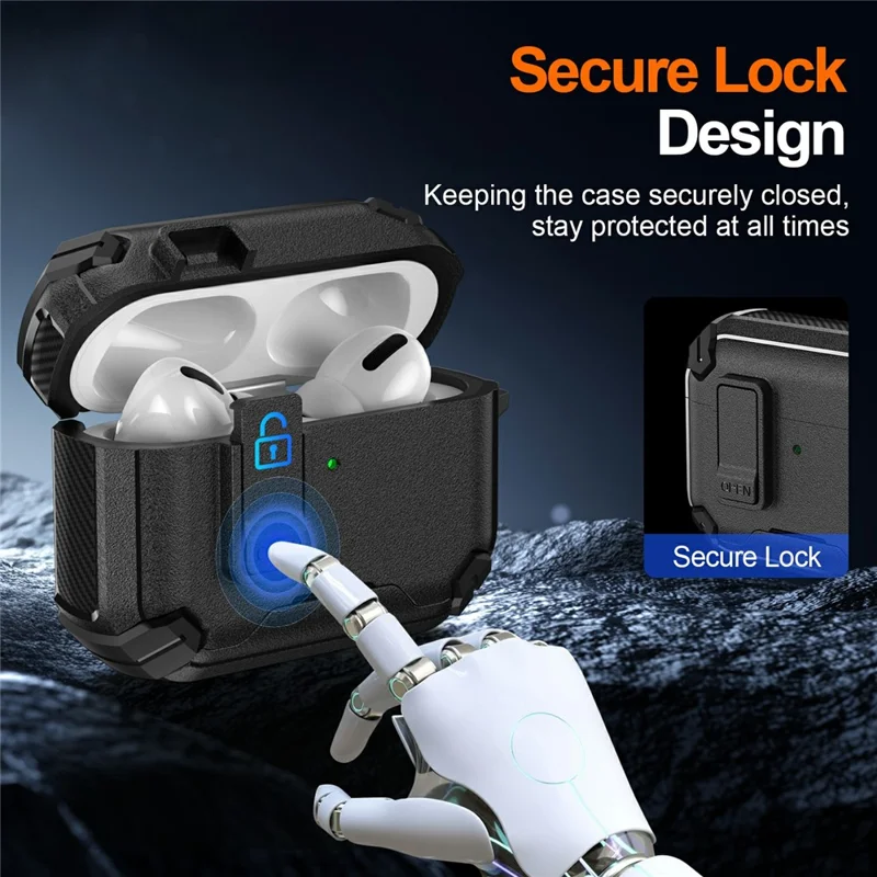 For AirPods 4 Earphone Case Phone Stand TPU + PC Shockproof Cover with Carabiner - Black