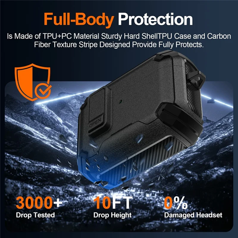 For AirPods 4 Earphone Case Phone Stand TPU + PC Shockproof Cover with Carabiner - Black