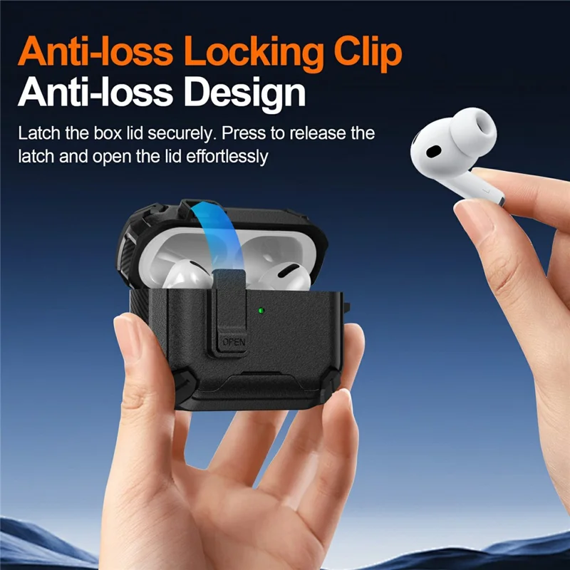 For AirPods 4 Earphone Case Phone Stand TPU + PC Shockproof Cover with Carabiner - Black