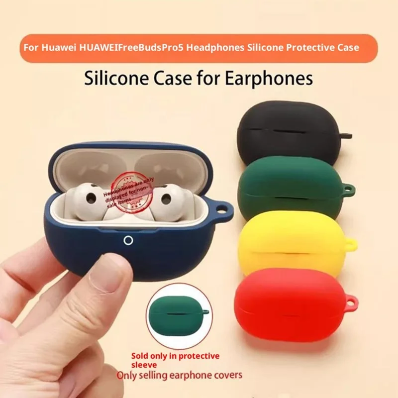 For Huawei FreeBuds Pro 5 Silicone Case Wireless Earbuds Protective Cover with Anti-Lost Buckle - Blackish Green