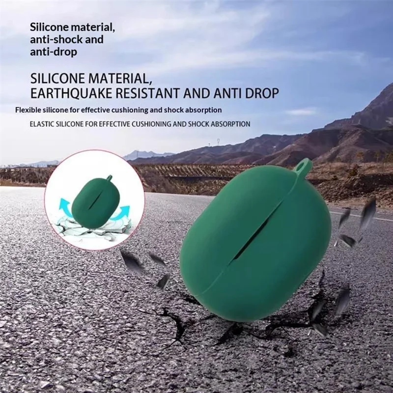 For Huawei FreeBuds Pro 5 Silicone Case Wireless Earbuds Protective Cover with Anti-Lost Buckle - Blackish Green