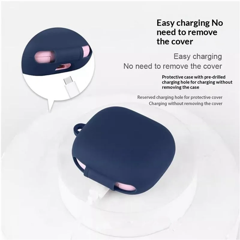 For Beats Powerbeats Fit (2025) Silicone Case Wireless Earbuds Protective Cover with Anti-Lost Buckle - Dark Blue