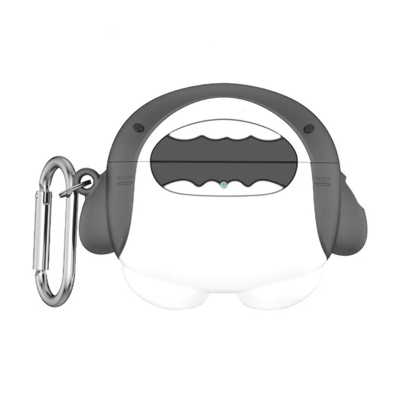 Coque en silicone pour AirPods Pro 3, design mignon de requin, housse de protection avec mousqueton - Blanc / Gris